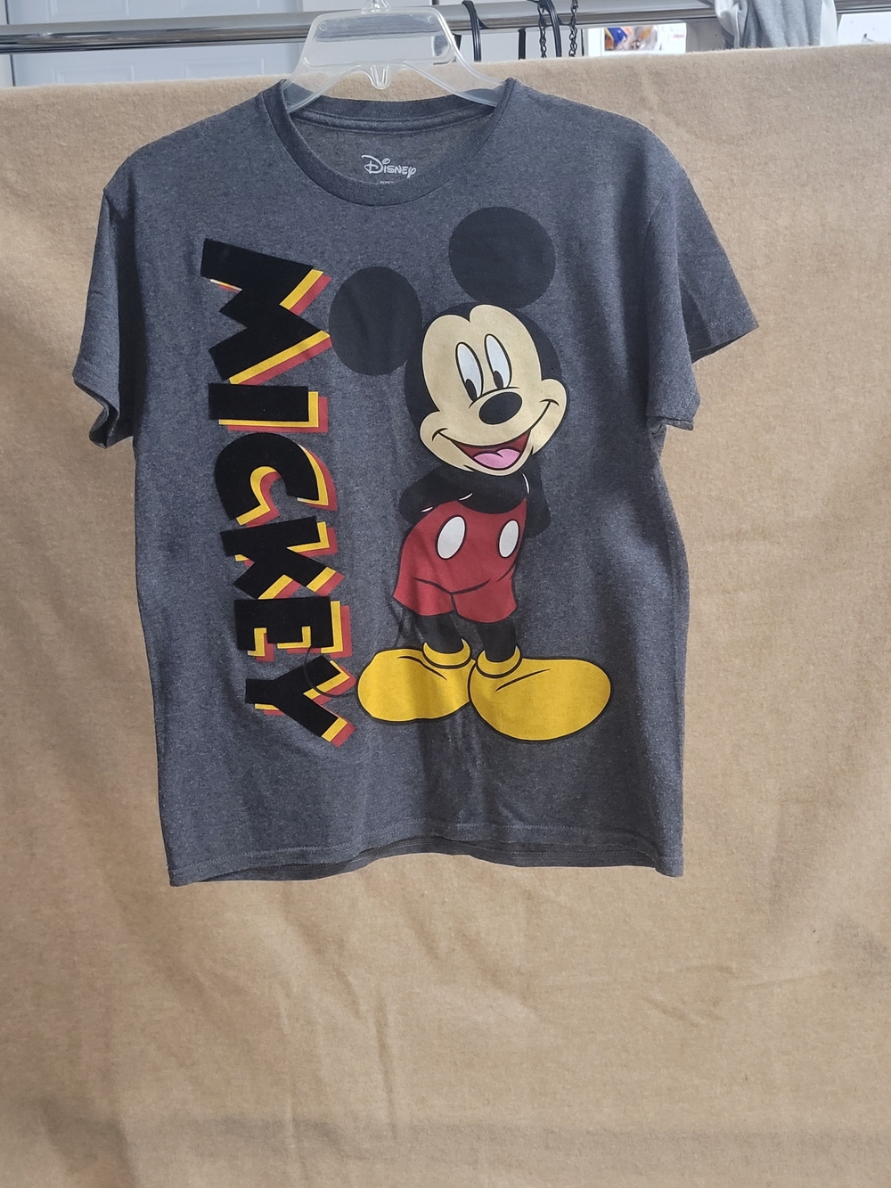 Disney Charcoal Mickey Mouse Graphic Tee with Red and Yellow Accents